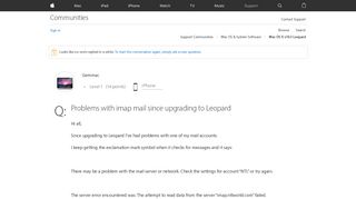 Problems with imap mail since upgrading t… - Apple Community