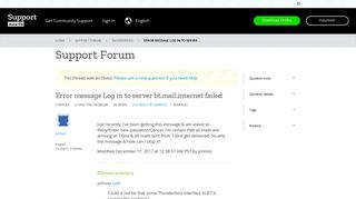 Error message Log in to server bt.mail.internet failed | Thunderbird ...