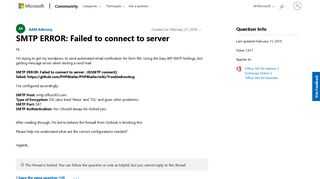 SMTP ERROR: Failed to connect to server - Microsoft Community