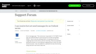 I can receive but not send messages for an Outlook server ...
