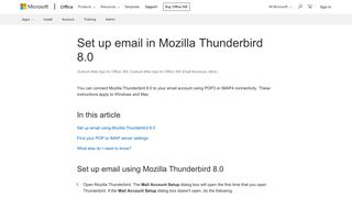 Set up email in Mozilla Thunderbird 8.0 - Office Support - Office 365