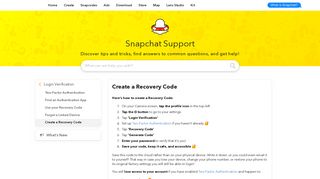 Create a Recovery Code - Snapchat Support