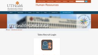 Taleo Recruit Login page - Human Resources - UTHealth