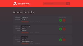 textnow.com passwords - BugMeNot