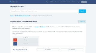 TransferWise Help | Logging in with Google+ or Facebook