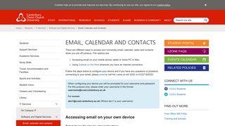 Email, Calendar and Contacts - Canterbury Christ Church University