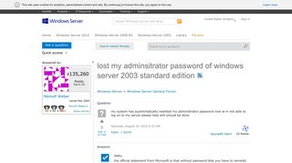 lost my adminsitrator password of windows server 2003 standard ...