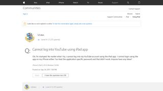 Cannot log into YouTube using iPad app - Apple Community - Apple ...