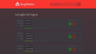 tunngle.net passwords - BugMeNot