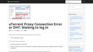 uTorrent Proxy Connection Error or DHT: Waiting to log in | General ...
