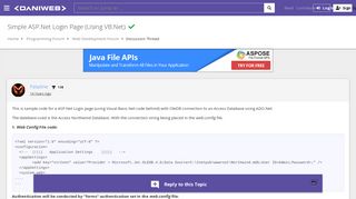 Simple ASP.Net Login Page (Using VB.Net) [SOLVED] | DaniWeb