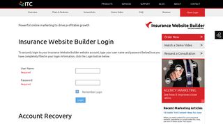 Insurance Website Builder: Client Login
