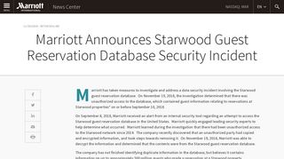 Marriott Announces Starwood Guest Reservation Database Security ...