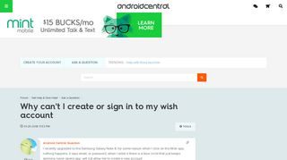 Why can't I create or sign in to my wish account - Android Forums ...