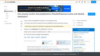 Can anyone confirm that phpMyAdmin AllowNoPassword works with ...