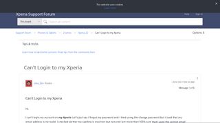 Can't Login to my Xperia - Support forum