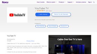 YouTube TV | Roku Channel Store | Roku