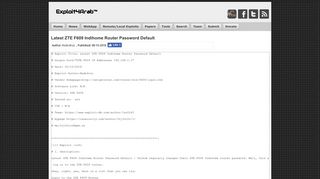 Latest ZTE F609 Indihome Router Password Default - Exploit4Arab