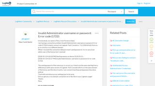 Invalid Administrator username or password. Error ... - LogMeIn ...