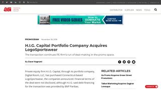 H.I.G. Capital Portfolio Company Acquires LogoSportswear