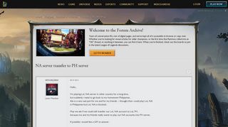 NA server transfer to PH server - League of Legends Community