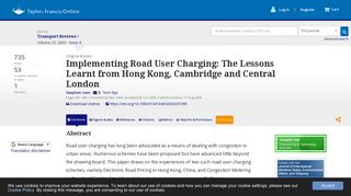 Implementing Road User Charging: The Lessons Learnt from Hong ...