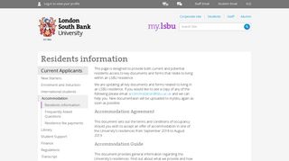 Residents information - my.lsbu | London South Bank University