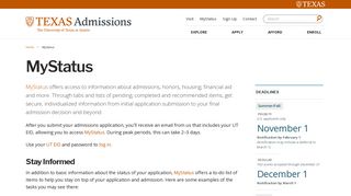 MyStatus | Undergraduate Admissions | The University of Texas at Austin