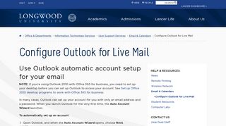 Configure Outlook for Live Mail - Longwood University