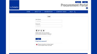 Lonmin Procurement Portal - Login