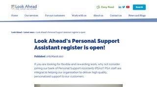 Look Ahead's Personal Support Assistant register is open! - Look Ahead