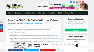 Earn Free Gift Cards Online With Loot Palace - Frugal For Less