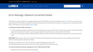 Error Message: Network Connection Failed - Lorex Support - Article ...
