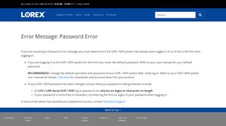 Password Error - Lorex Support - Article Display