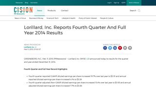 Lorillard, Inc. Reports Fourth Quarter And Full Year 2014 Results