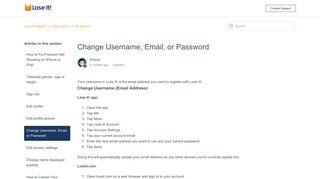Change Username, Email, or Password – Lose It! Support
