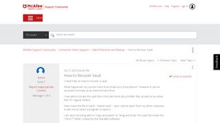Solved: McAfee Support Community - How to Recover Vault - McAfee ...