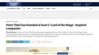 Including Palantir, Peter Thiel has founded at least five 'Lord of the ...