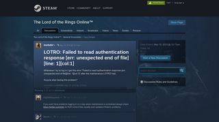 LOTRO: Failed to read authentication response [err: unexpected end ...