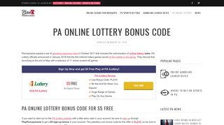 PA Online Lottery Bonus Code - $5 Free on PA iLottery Signup