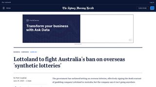 Lottland to fight overseas gambling ban on 'synthetic lotteries'