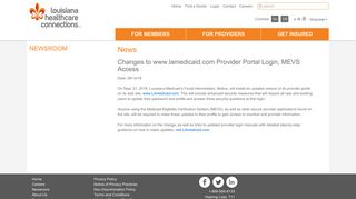 Changes to www.lamedicaid.com Provider Portal Login, MEVS Access ...