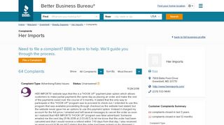Her Imports | Complaints | Better Business Bureau® Profile