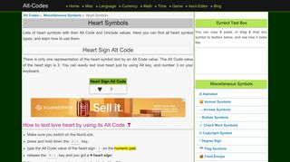 Heart Symbols, Heart Emoji and Heart Alt Codes