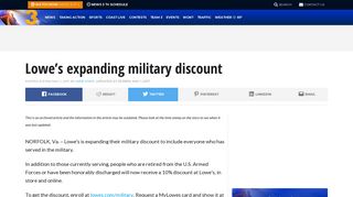 Lowe's expanding military discount | WTKR.com