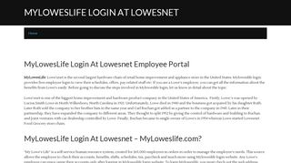 MyLowesLife Login At Lowesnet - Lowesnet At myloweslife.com