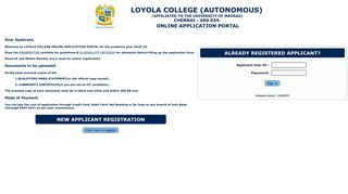 Applicant Login - Loyola College