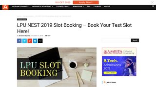 LPU NEST 2019 Slot Booking - Book Your Test Slot Here! | AglaSem ...