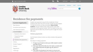 Residence fee payments - my.lsbu | London South Bank University