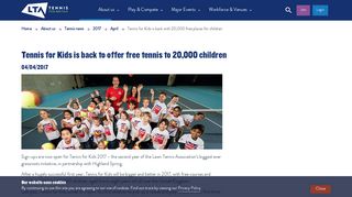 Tennis for Kids is back with 20,000 free places for children | LTA